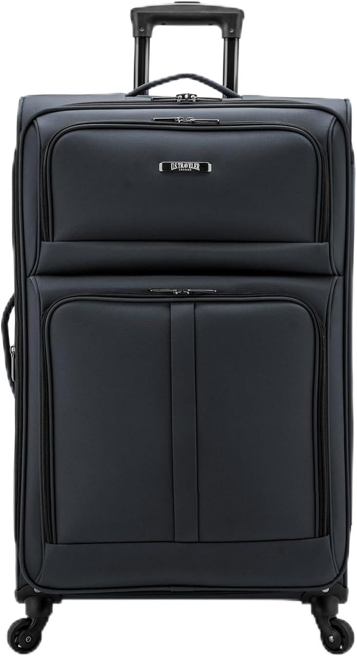 U.S. Traveler Anzio Softside Expandable Spinner Luggage, Dark Grey, Checked-Large 30-Inch