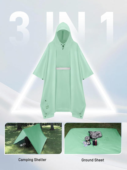 SaphiRose Extra Thick Hooded Rain Poncho Double Layer Waterproof Raincoat Jacket for Men Women Adults