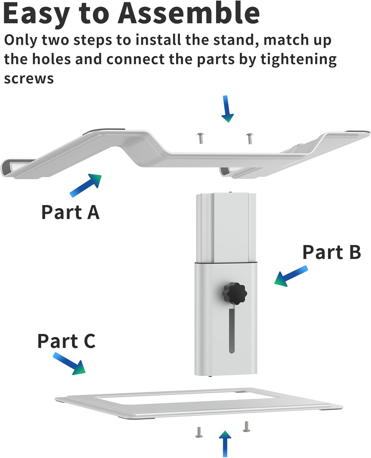 SOUNDANCE Adjustable Laptop Stand for Desk, Computer Stand, Ergonomic Laptop Riser Holder Compatible with 10 to 17.3 Inches Notebook PC Computer, Aluminum Silver