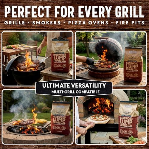 20 LB. All Natural Hardwood Lump Charcoal by Mr. Bar-B-Q - Premium Natural Charcoal for Grilling, BBQ, Smoking, Kamado & Kettle Grills - Burns Hotter & Longer - Smoky Flavor, Low Ash & Easy to Light