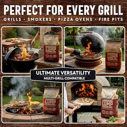 20 LB. All Natural Hardwood Lump Charcoal by Mr. Bar-B-Q - Premium Natural Charcoal for Grilling, BBQ, Smoking, Kamado & Kettle Grills - Burns Hotter & Longer - Smoky Flavor, Low Ash & Easy to Light