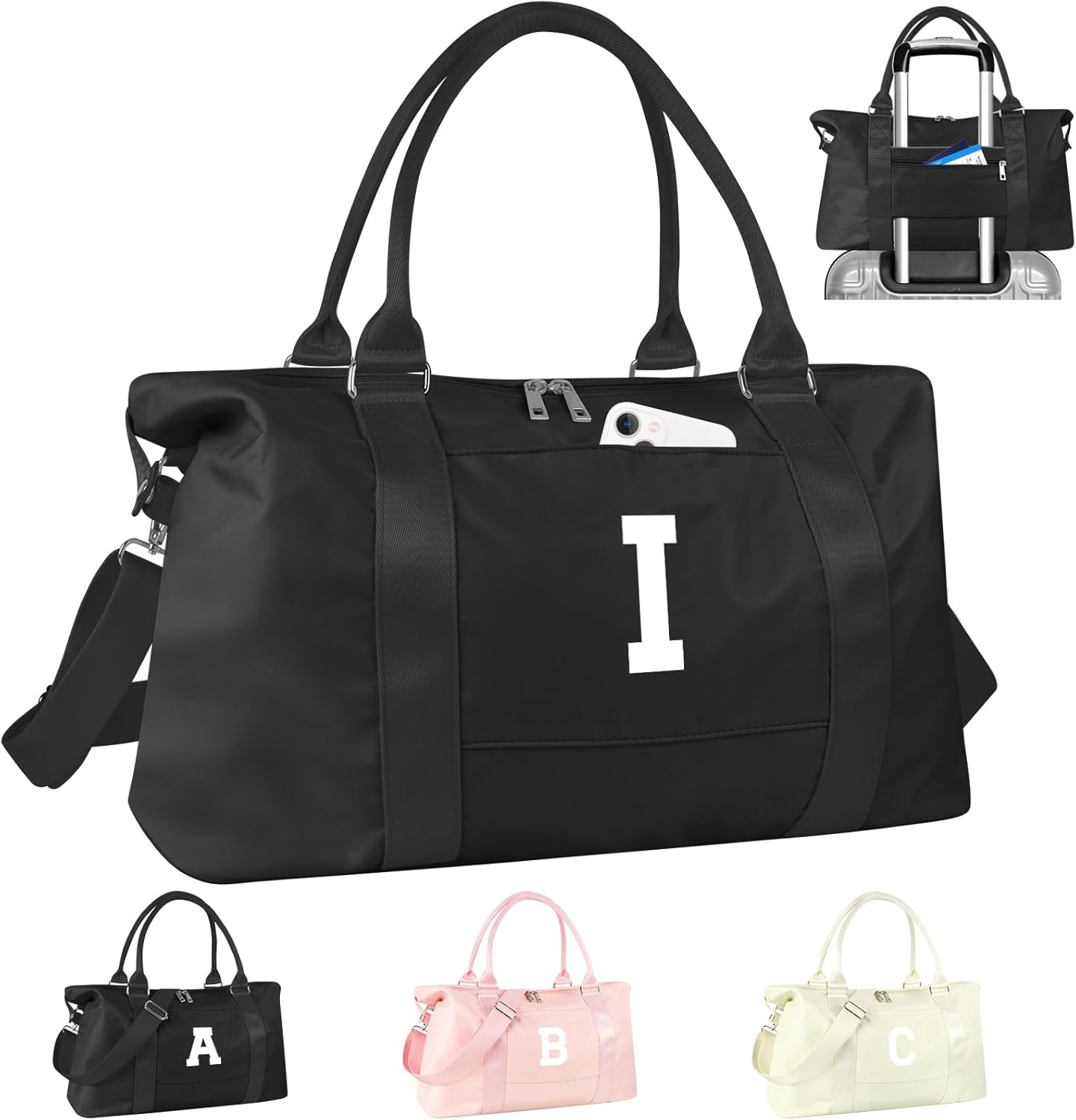 Initial Travel Duffel Bag Sports Gym Bag for Boys Teen Birthday Gifts,Black Personalized Weekender Bag Carry On Tote Bags for Men,Waterproof Overnight Luggage Bag Airplane Travel Essentials(Letter I)