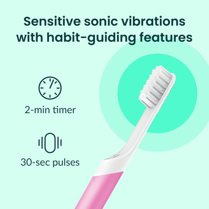 Quip Sonic Toothbrush for Adults with Timer - Includes Extra Brush Head and Travel Cover Mount - Electric, Soft Bristle Refill Head, Plastic Handle, 3 Month Battery Life - Travel Toothbrush - Magenta