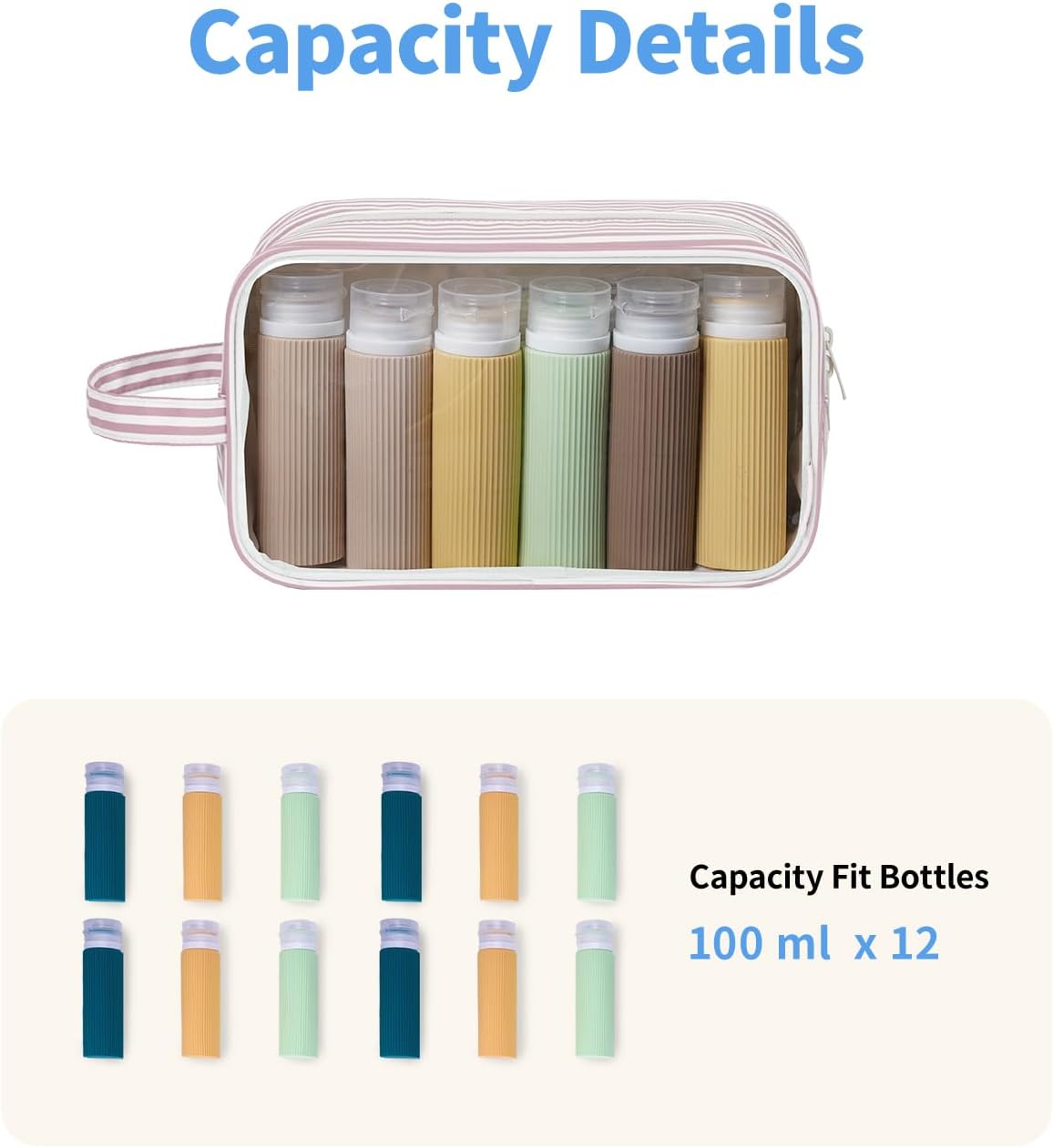 Narwey Clear Toiletry Bags for Traveling Women Men, Clear Travel Bags for Toiletries Makeup Bag Cosmetic Bag with Zipper, Make Up Organizer, Skincare Bag (Dusty Pink Stripe)