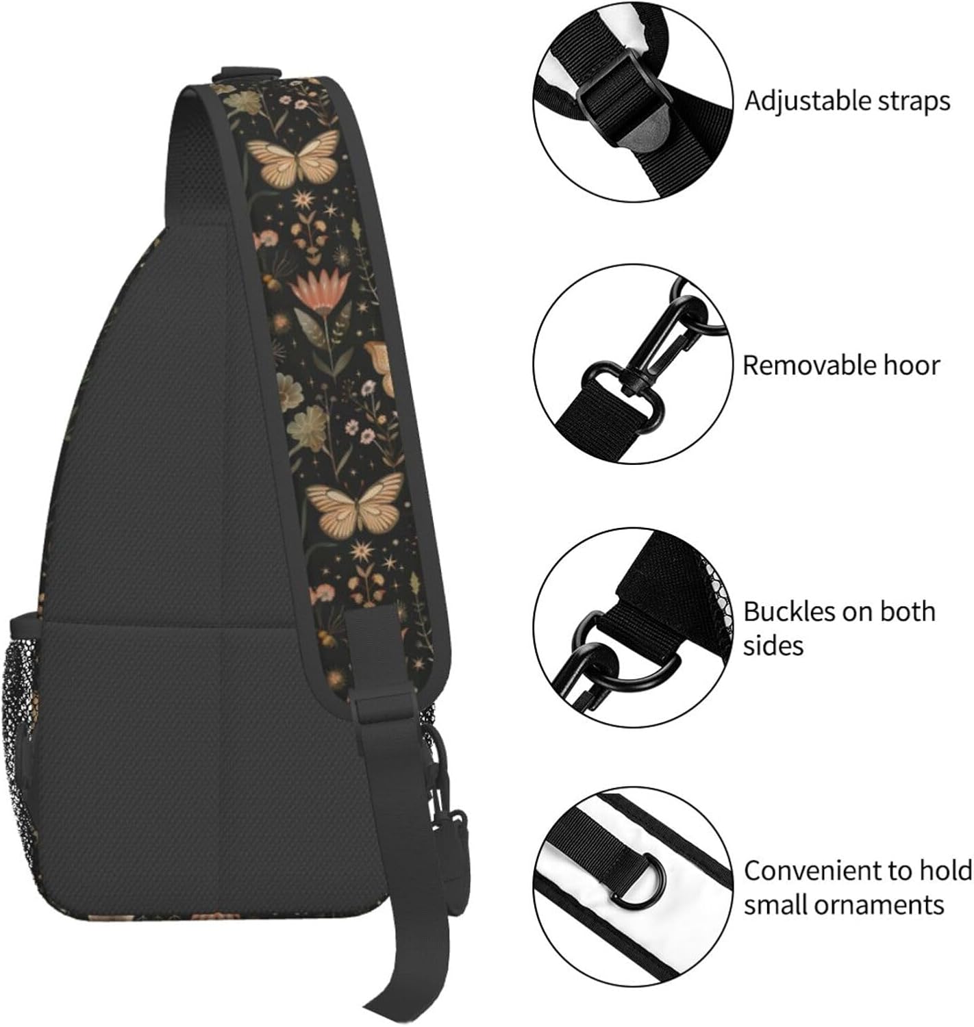 SUPLUCHOM Sling Bag Vintage Butterfly Moon Flower Hiking Daypack Crossbody Shoulder Backpack Travel Chest Pack for Men Women