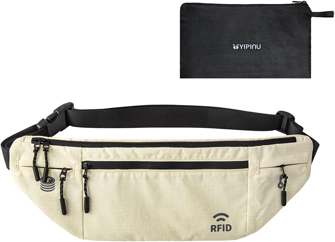Travel Money Belt for Men and Women hidden slim passport holder - travel wallet with RFID blocking under clothes to protect Cash, Credit Cards and Documents (khaki)
