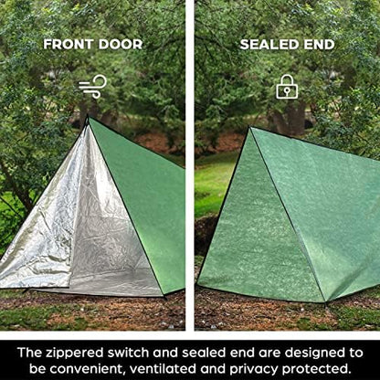 LYN Extra Large Zipper Reusable Survival Emergency Shelter Tent,Thermal Waterproof Fireproof Lightweight Bugout, with Paracord✚Stake for Camping,First Aid,Hiking&Bushcraft