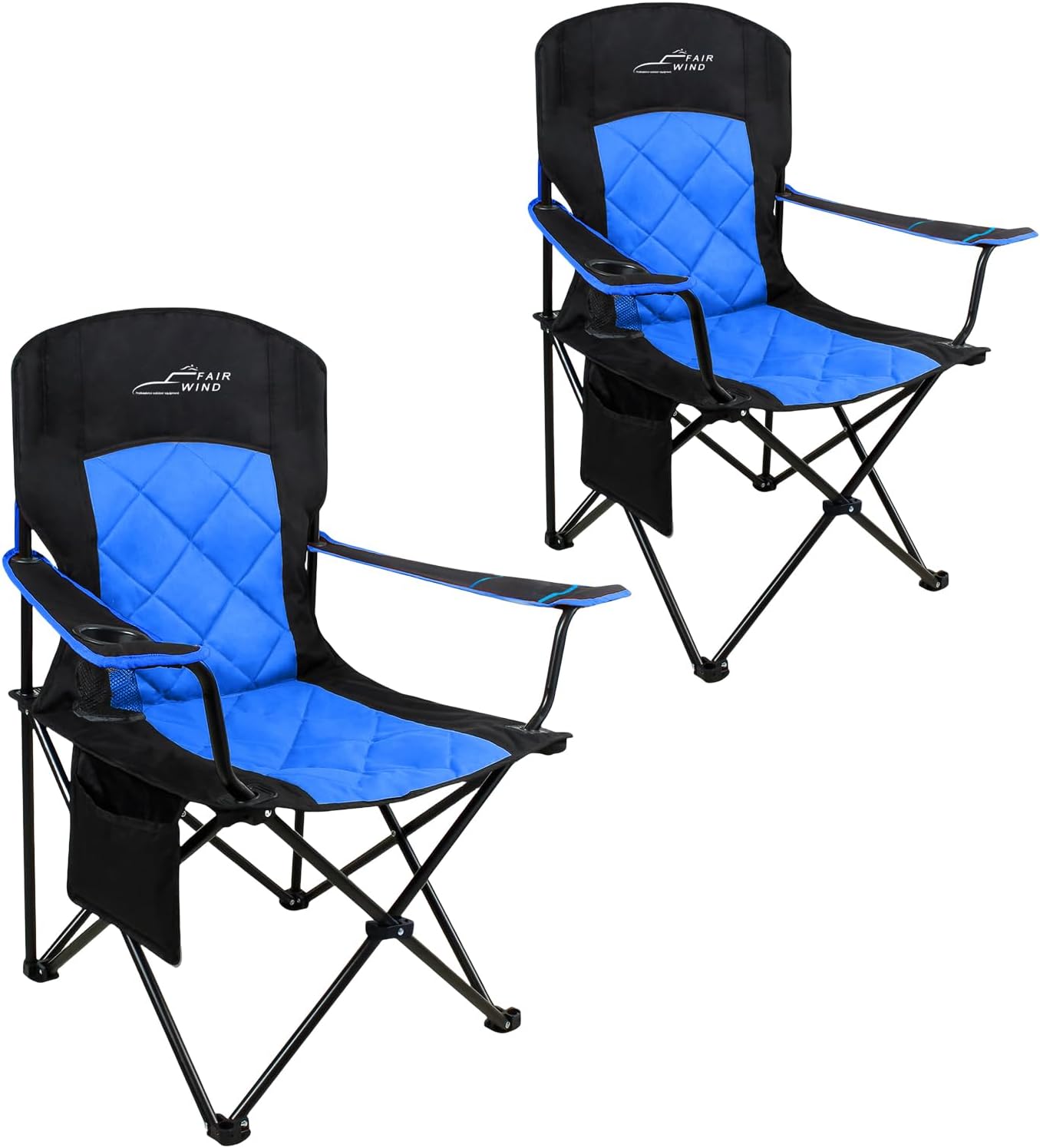 FAIR WIND 2 Pack Oversized Fully Padded Camping Chair Heavy Duty Quad Fold Arm Chair Support 350 LBS with Cup Holder, Collapsible Lumbar Back Chair Portable for Outdoor, Blue