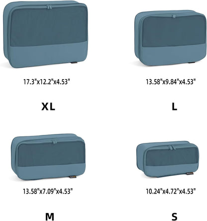 4 Piece Compression Packing Cubes for Suitcases and Backpack, Lightweight Travel Organizers (Gray Blue)