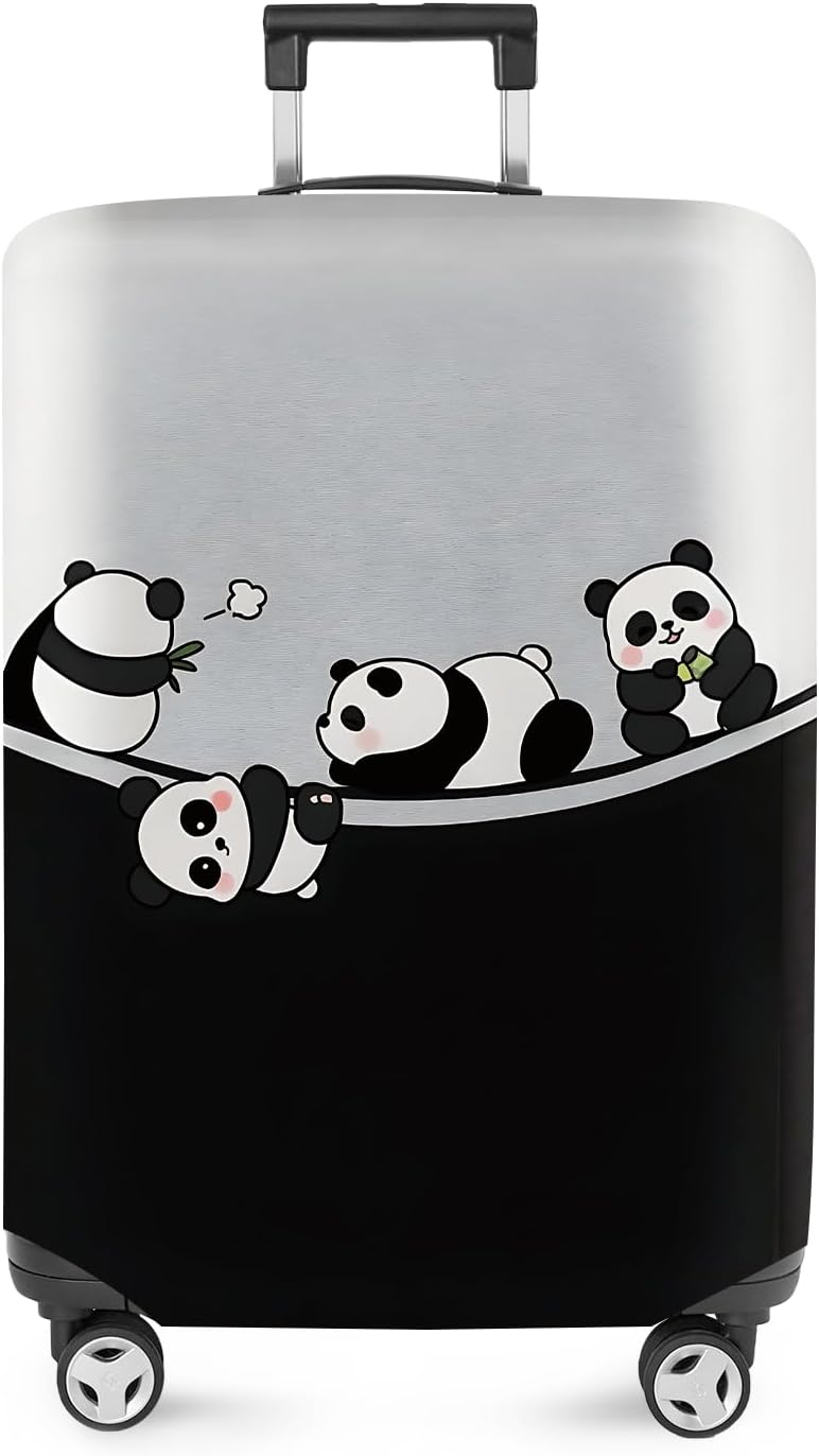 ANNA QUEEN Panda Family Luggage Cover, Cute Panda Design Suitcase Protector, Stretchable Washable Travel Sleeve for 24-26 Inch Luggage