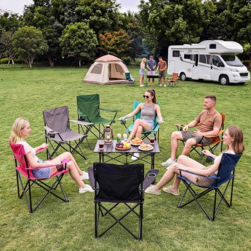4 Pack Folding Camping Chairs for Outdoor, Foldable Portable Lawn Chairs with Carry Bag & Cup Holder, Compact Design for Camp, Beach, Picnics, and Fishing Supports 300LBS（Pink）