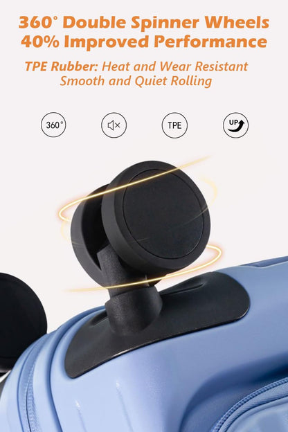 HotWay 19 Inch Expandable Carry On Luggage with Cup Holder, Hardside TSA Approved Luggage with Spinner Wheels, Top Opening Suitcase For Travel, White