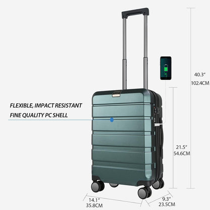 KROSER Hardside Expandable Carry On Luggage with Spinner Wheels & Built-in TSA Lock, Durable Suitcase Rolling Luggage with USB Port, Carry-On 20-Inch, Dark Green