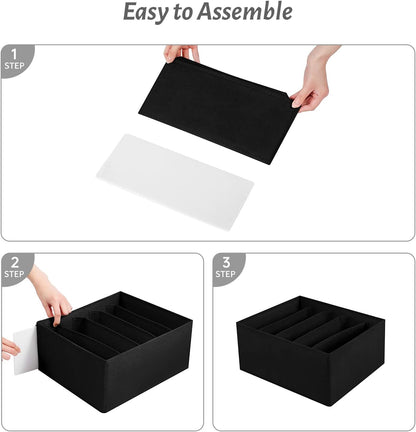 Jeans Drawer Organizers for Clothing, 5 Compartment Wardrobe Storage Box, Washable Clothes Organizer for Folded Clothes, Jeans, Pants, Leggings, t-shirts(Black)