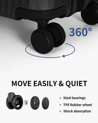 ECOHUB Hardside Expandable Carry On Luggage Sets, Recycled PC 20/24" Rolling Luggage Airline Approved with Spinner Wheels & TSA Lock, Lightweight Hardshell Travel Suitcase, 20+24 inch Carry-on Black