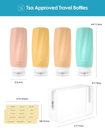 Morfone Travel Bottles for Toiletries, 3oz TSA Approved Travel Size Containers Leak Proof Squeezable Travel Accessories Refillable for Shampoo Conditioner Lotion Liquids(4Pack)