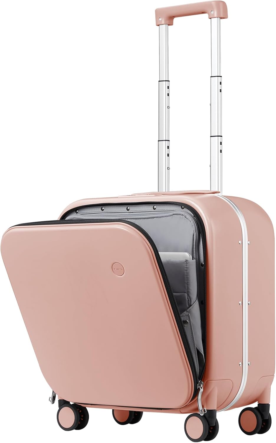 mixi Carry On Luggage, 18” Suitcase with Front Laptop Pocket, Travel Luggage Aluminum Frame PC Hardside with Spinner Wheels & TSA Lock and Cover (Not for Underseat), Pink