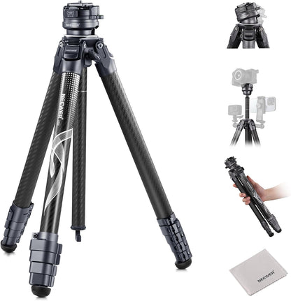 NEEWER LITETRIP LT32 Camera Travel Tripod, Carbon Fiber Portable Stand, Ball Head Detachable Center Axis Flip Buckle Cleaning Cloth Arca QR Plate Compatible with Peak Design Capture V3 (Former TP62)