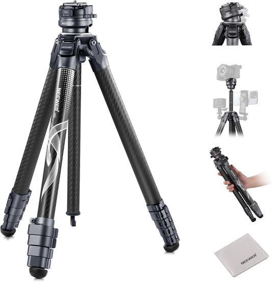 NEEWER LITETRIP LT32 Camera Travel Tripod, Carbon Fiber Portable Stand, Ball Head Detachable Center Axis Flip Buckle Cleaning Cloth Arca QR Plate Compatible with Peak Design Capture V3 (Former TP62)