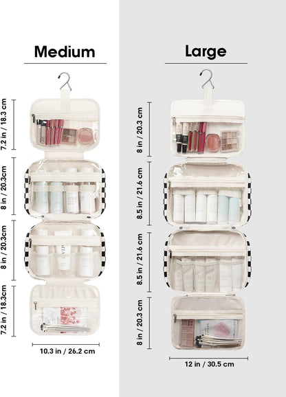 Narwey Hanging Toiletry Bag for Women Travel Makeup Bag Organizer Toiletries Bag for Travel Size Essentials Accessories Cosmetics (Black Checkerboard (Medium))