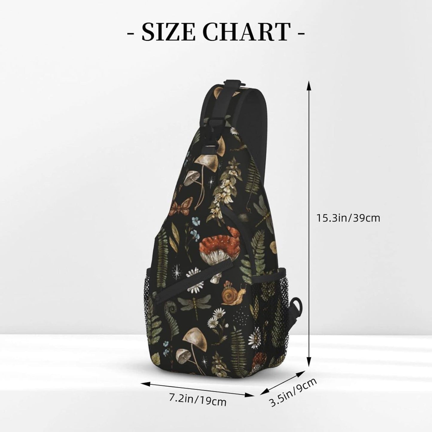 SUPLUCHOM Sling Bag Vintage Mushroom Leaf Forest Hiking Daypack Crossbody Shoulder Backpack Travel Chest Pack for Men Women Over 12 Years Old