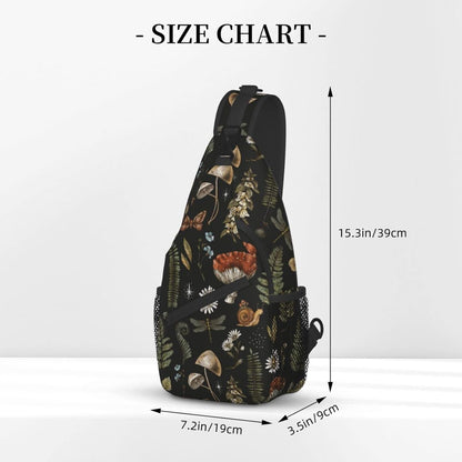 SUPLUCHOM Sling Bag Vintage Mushroom Leaf Forest Hiking Daypack Crossbody Shoulder Backpack Travel Chest Pack for Men Women Over 12 Years Old