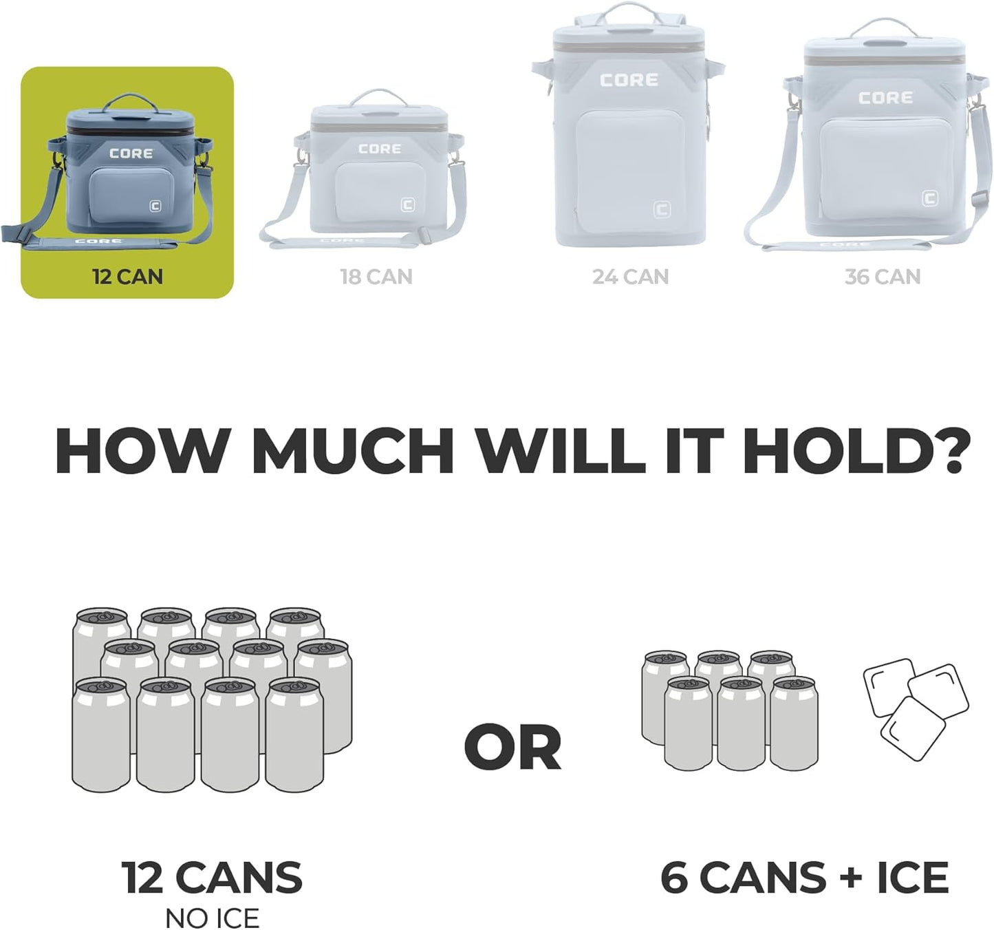 CORE Magnetic Leak Proof Soft Cooler with Waterproof Zipper | Insulated Bag Portable Ice Chest Box | Best Soft Cooler for Food & Beverages for Tailgating, Car Camping, Travel, and Family Beach Picnics