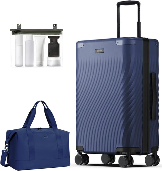 ECOHUB Hardside Expandable Carry On Luggage, Recycled PC 24" Rolling Luggage 26x16x11 Airline Approved with Spinner Wheels & TSA Lock, Lightweight Hardshell Travel Suitcase, 24inch Carry-on Blue