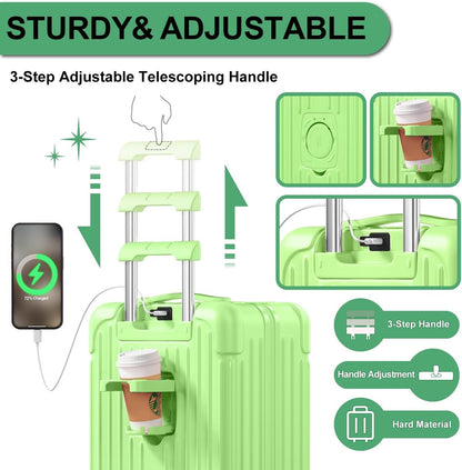 Krute Carry on Luggage 20 Inch Suitcases with Spinner Wheels Hardside Luggages Cup Holder Carry Suitcase USB Charger Port PC+ABS with TSA Lock