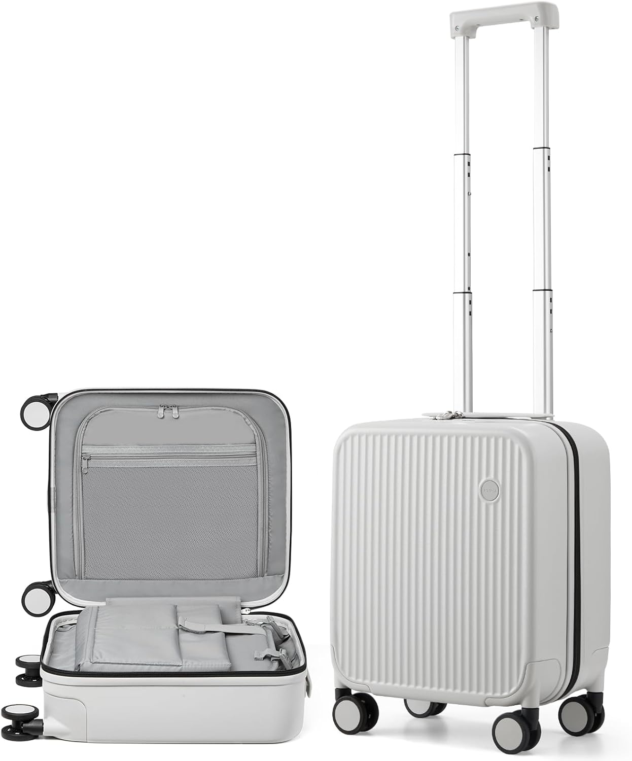 mixi Underseat Carry on Luggage 16 Inch Hardshell PC Suitcase with Spinner Wheels TSA Lock for Travel, Smoke White