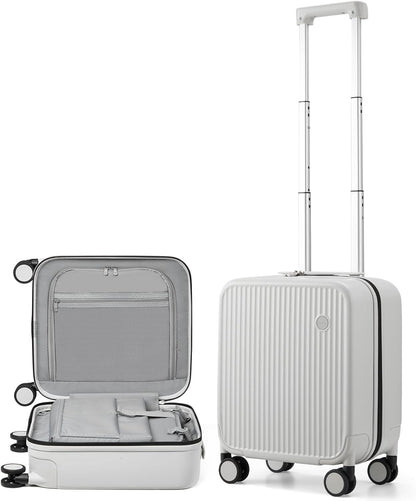 mixi Underseat Carry on Luggage 16 Inch Hardshell PC Suitcase with Spinner Wheels TSA Lock for Travel, Smoke White