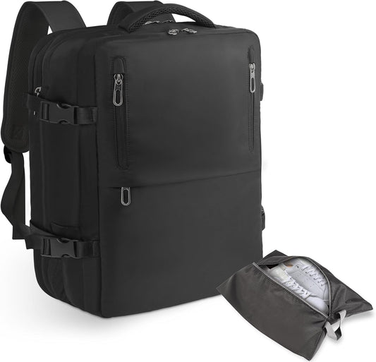 Travel Laptop Backpack with USB Charging Port Business Anti Theft Water Resistant Flight Approved Expandable Backpack (black)