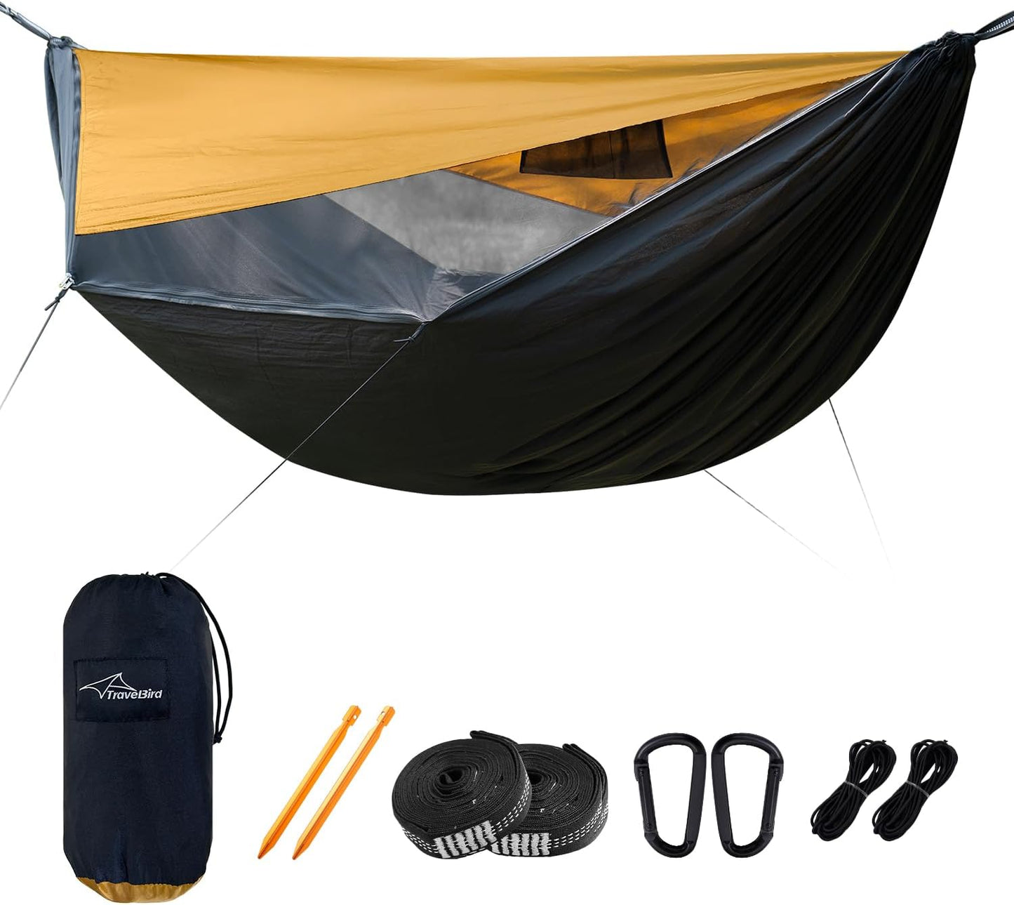 Camping Hammock with Mosquito Net and Sunshade, Backpacking Hammock with Ridge Rope Tree Straps, Lightweight Portable Hammocks for Outside, Hiking, and Travel