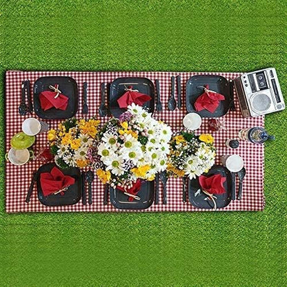 Tribello Camping Picnic Dishes Set with Case, 32 Plastic Reusable Cutlery - BPA Free, Microwave / Dishwasher Safe