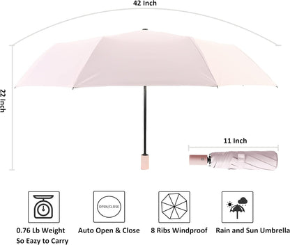 BAODINI Small UV Protection Travel Umbrella Compact for Rain and Sun UPF 50+ 41 inch Portable Umbrella for Women and Men