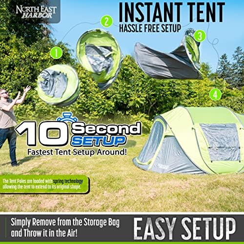 4 Person Easy Pop Up Tent Water-Resistant Lightweight Portable Camping Instant Tent Quick Automatic Setup, with Porch Ideal for Camping, Backpacking, Hiking, Traveling, Beach, Festival