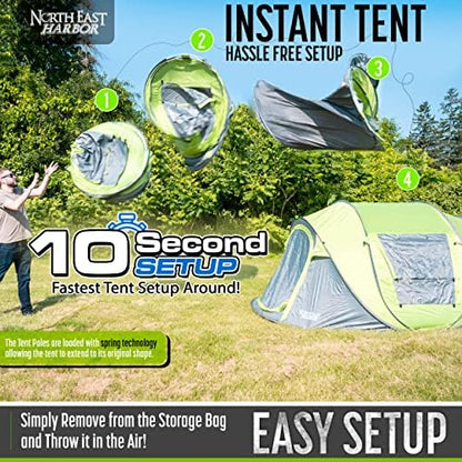 4 Person Easy Pop Up Tent Water-Resistant Lightweight Portable Camping Instant Tent Quick Automatic Setup, with Porch Ideal for Camping, Backpacking, Hiking, Traveling, Beach, Festival