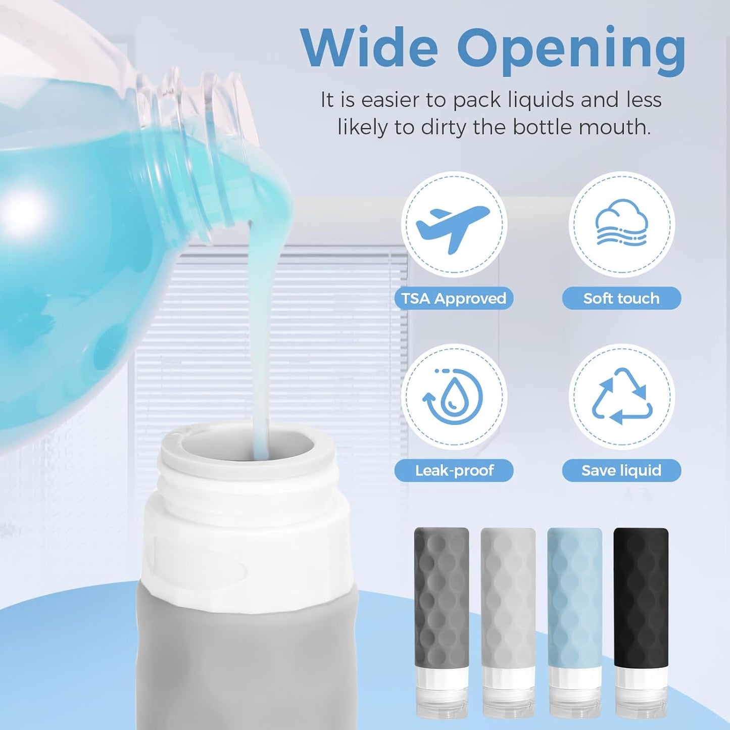 16pack Travel Bottles for Toiletries, TSA Approved Travel Size Containers Set, Leak Proof Refillable Liquid & Creams Toiletries Accessories Kit W/Toiletry Bag (Gray)