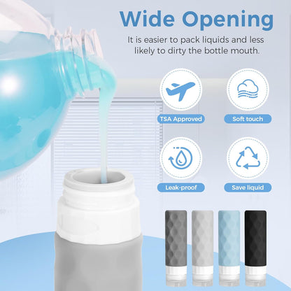 16pack Travel Bottles for Toiletries, TSA Approved Travel Size Containers Set, Leak Proof Refillable Liquid & Creams Toiletries Accessories Kit W/Toiletry Bag (Gray)