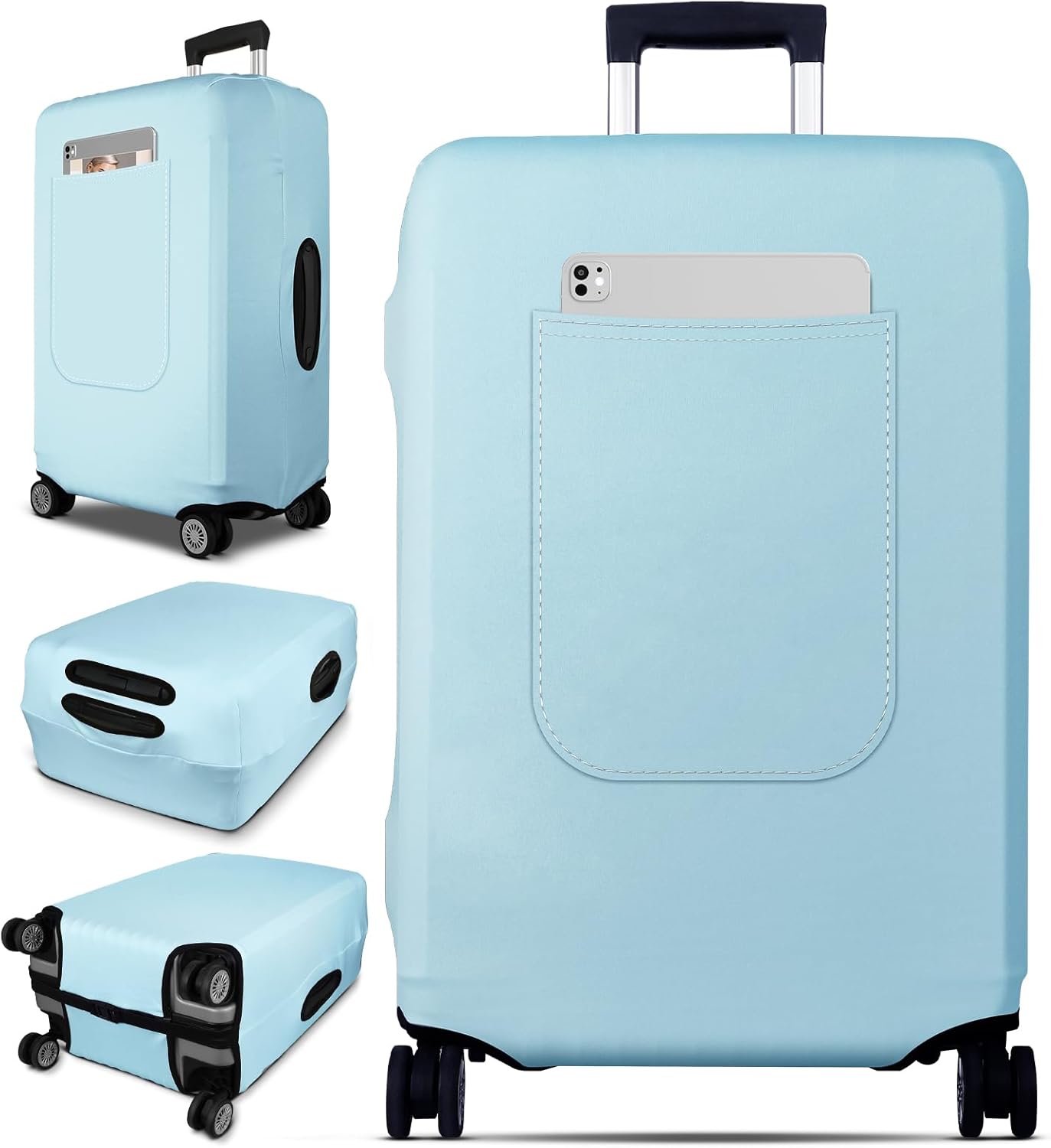 Slohif Luggage Cover for Suitcase Tsa Approved Protector - Luggage Sleeve Suit Case Cover Travel Stretch Large Baggage Case Protective Washable Fit 26-28 Inch Light Blue