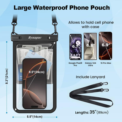 2 Pack Waterproof Phone Pouch - 10in Waterproof Phone Case with Lanyard, IPX8 Cell Phone Dry Bag Beach Cruise Ship Essentials for iPhone 16 15 14 Pro Max, Galaxy S25 S234 S23 Ultra