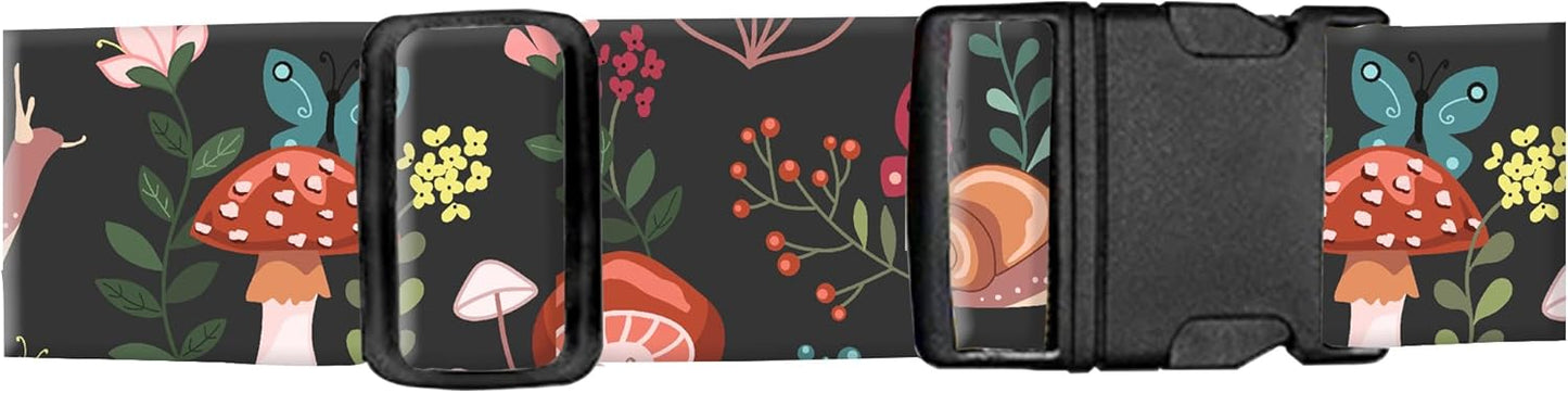 Luggage Straps for Suitcases, Adjustable Travel Belt, Durable Wide Luggage Strap, Cute Suitcase Strap Identifiers with Buckle, Bag Straps for Luggage, Cute Boho Mushrooms