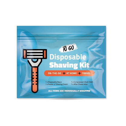 Shaving Kit with Razor, Shaving Cream, Washcloth & Aftershave Wipe – Men’s Travel Shave Set for Hotels, Shelters & Outreach – Disposable Grooming Pack (Blue) (1)