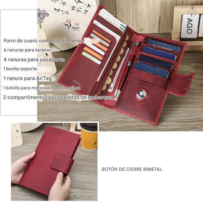 CONTACTS Full Grain Leather Family Passport Holder for 4 Womens Airtag Passport Wallet RFID Blocking Travel Passport Cover with 4 Passport Slot, 6 Card Slot (Red)