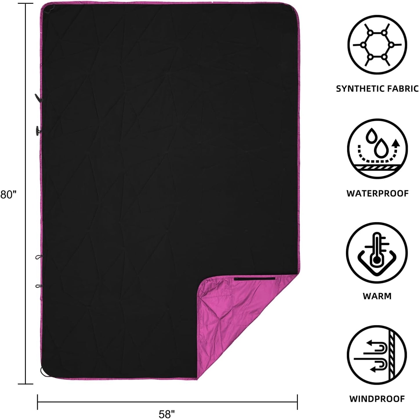 Outdoor Waterproof Blanket, Foldable Fleece Stadium Blanket for Outdoor Sports Event, Camping, Concerts, Car, Pet, Picnics - Windproof, Wearable, Machine Washable 80" x 58"