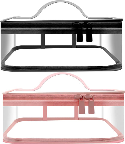 Clear Makeup Bags, 2 Pcs Transparent Cosmetic Bags, Pink, Black