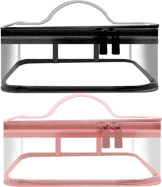 Clear Makeup Bags, 2 Pcs Transparent Cosmetic Bags, Pink, Black