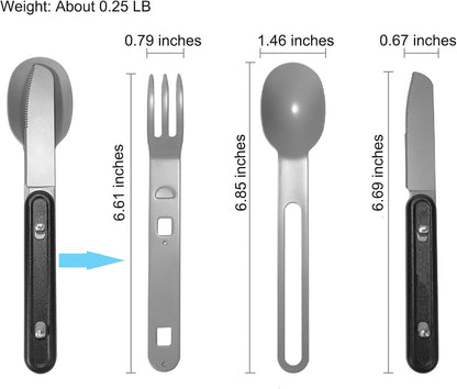 3-in-1 Camping Utensils, Portable Stainless Steel Spoon, Fork and Knife Combo Set for Outdoor Camping Hiking Picnic Travel