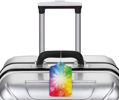 Pretty Colorful Rainbow Luggage Tags for Suitcases Women Girls Kids Adults, 2 Pack Leather Tags for Baggage Travel Backpack Bag, Identifiers Labels with Privacy Cover Name ID Card Stainless Steel Loop