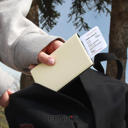 Fenice Classic Passport Cover Holder Wallet Case for Travel Essential RFID Blocking Vegan Leather Waterproof (GREY)